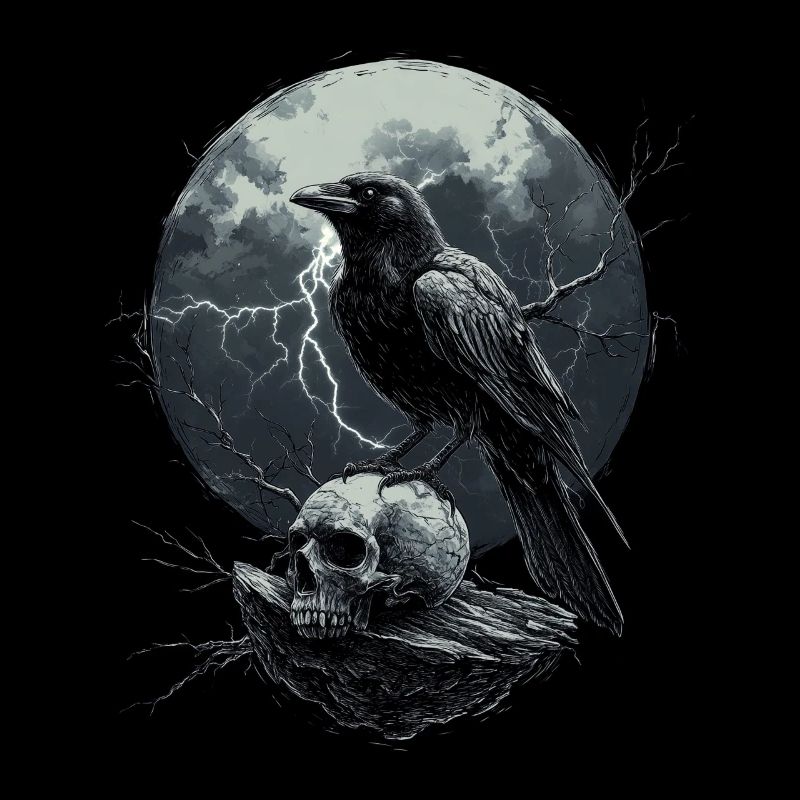 Raven Skull Moon Dark Gothic Black Crow