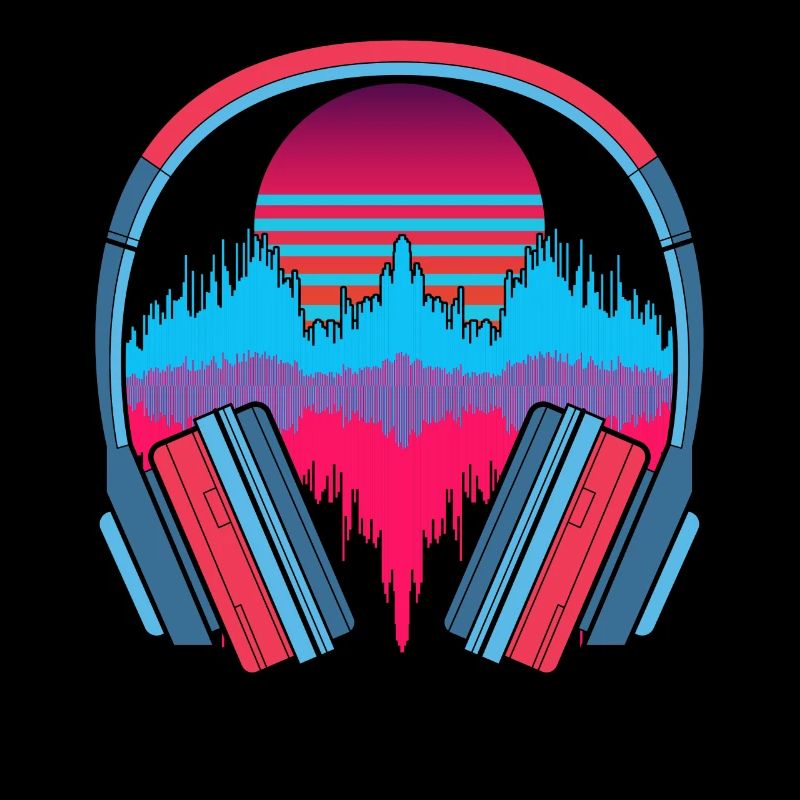 Music Gift Headphone 90s Synthwave Soundwave