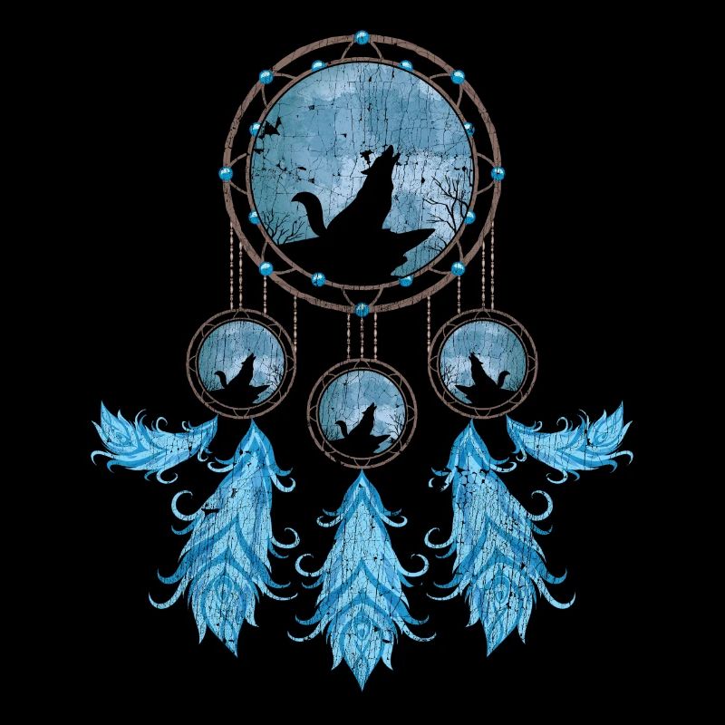 Geschenkidee Federn Traumfänger Heulender Wolf