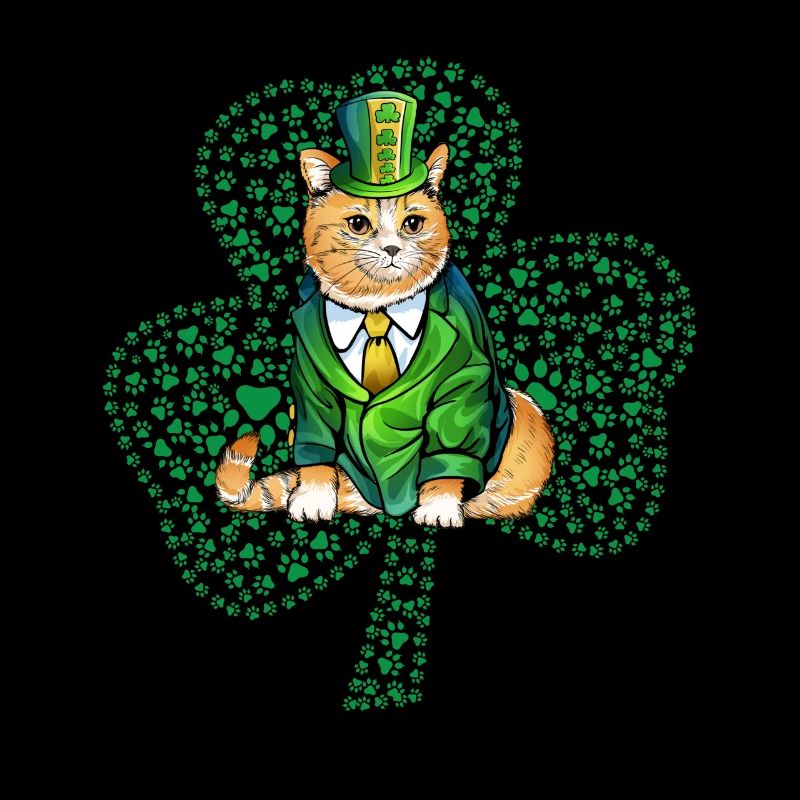 Drôle de chat irlandais de la Saint-Patrick à la feuille de trèfle
