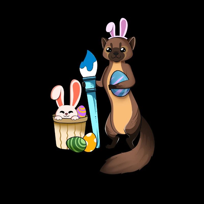 Cute ferret paints Easter eggs