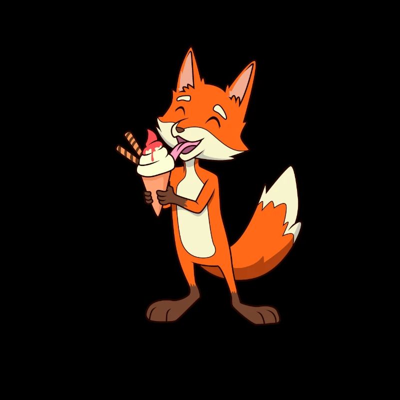 Un renard comique aime le cornet de crème glacée