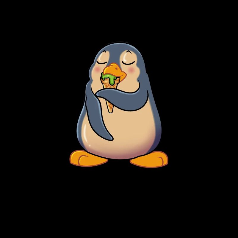 Comic Pinguin genießt Eistüte