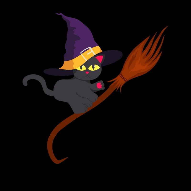 Cat witch a cat witch on the broom Halloween