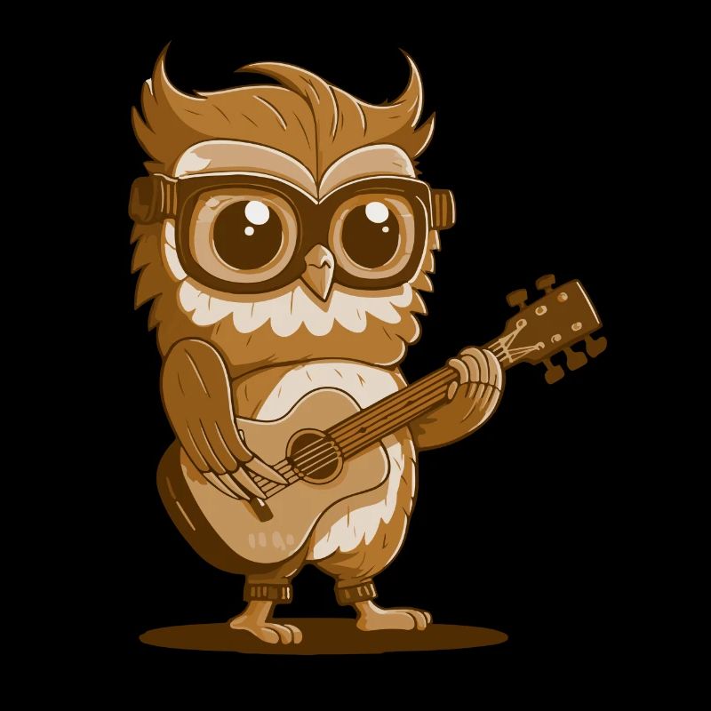 Eine lustige Eule mit Brille spielt Gitarre Musik