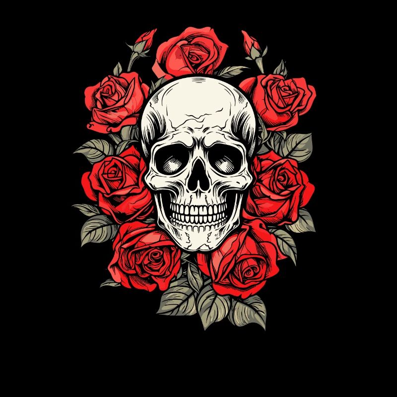 Red Rose Goth Skull