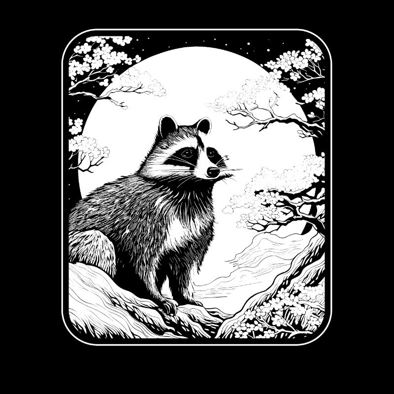 Waschbär Japan Cherry Blossom Moon