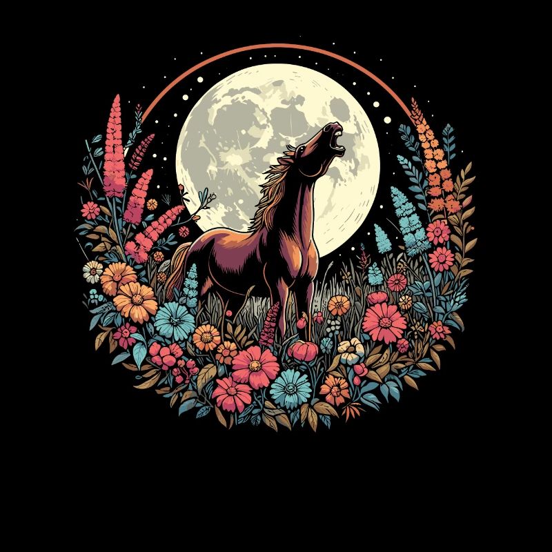 Cheval Équestre Fleurs Sauvages Lune Florale