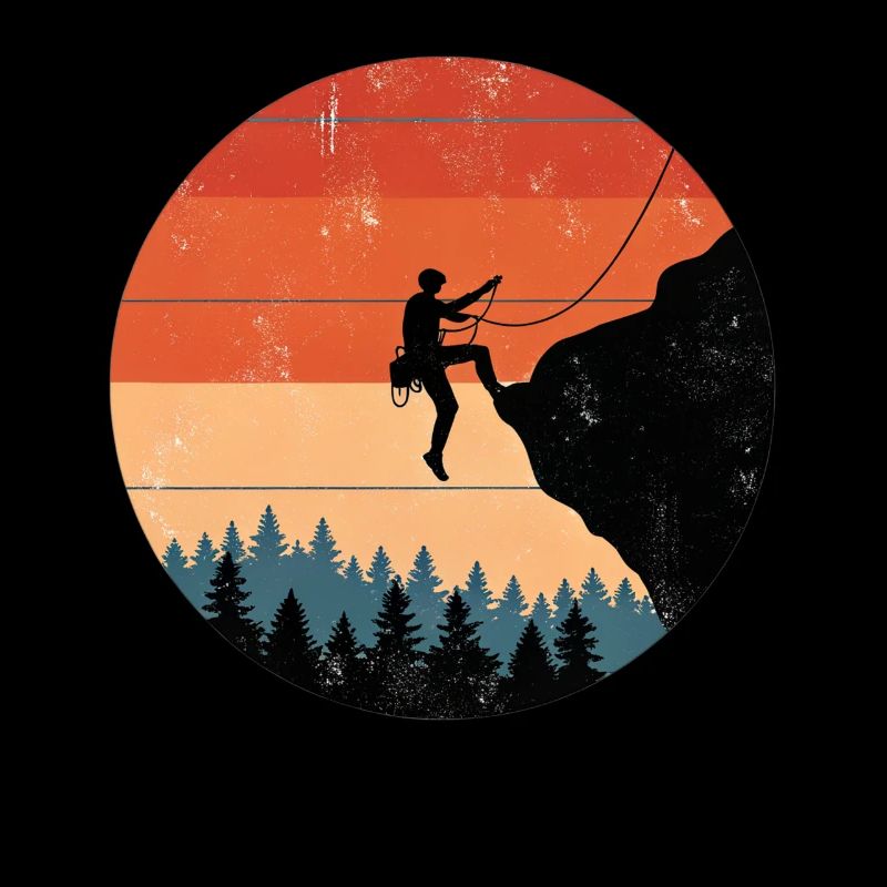 A mountaineer climbs the mountain high in the forest