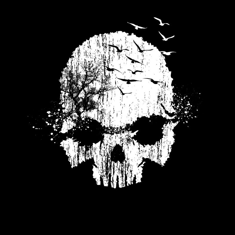 Tree and Birds Skull - Metal - Rocker - Biker