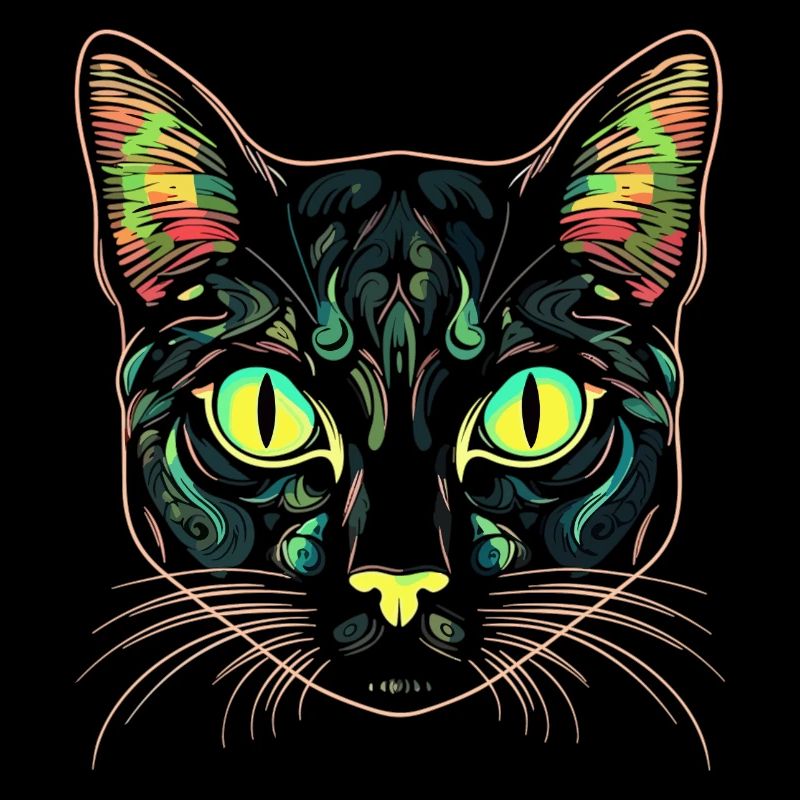 Tête de chat Noir Chat Bombay Chat heureux Chats