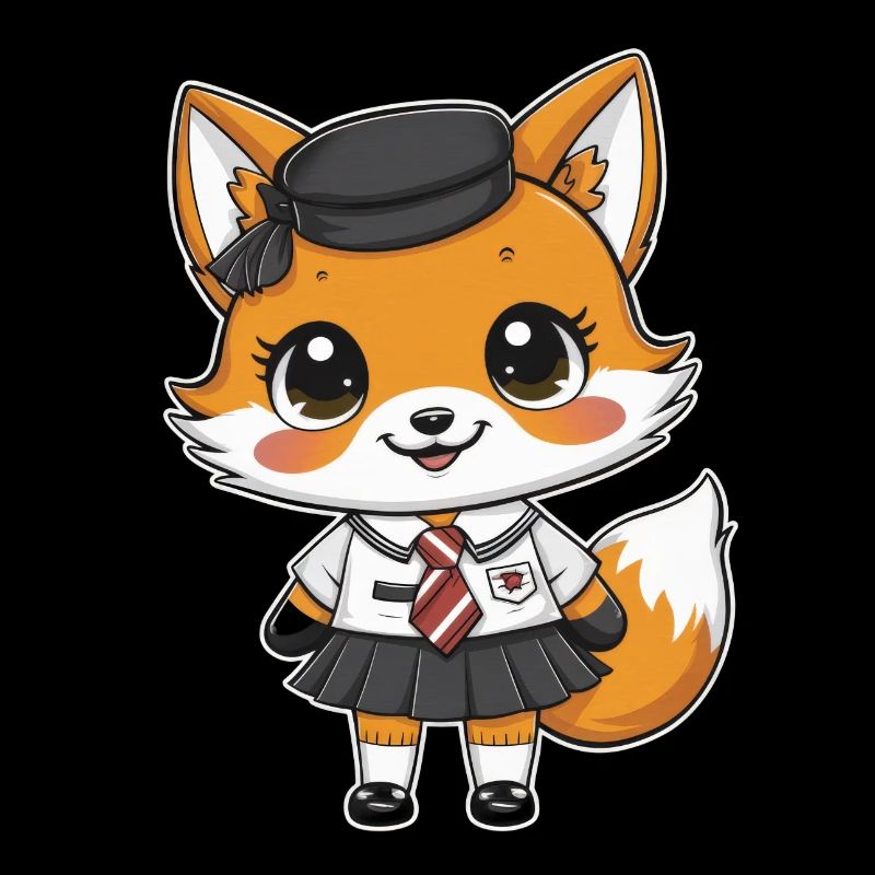 Kawaii fox with traditional school uniform