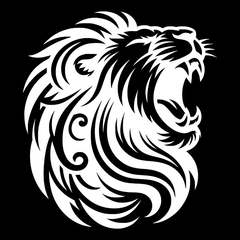 Roaring lion with teeth and elegant mane