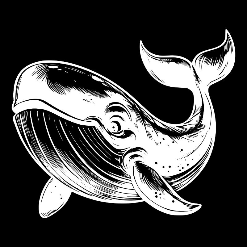 Huge smiling blue whale with tail fin