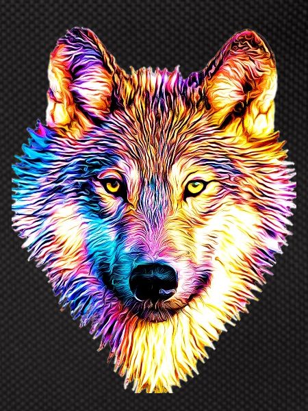 Wolf in rainbow flames