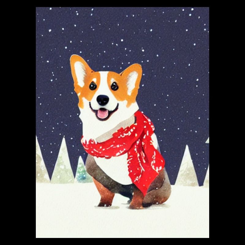 Corgi with Red-White Christmas Scarf