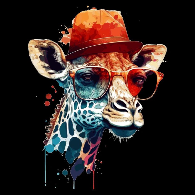 Giraffe head with glasses and hat as vector design