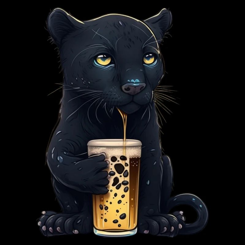 Schwarzer Panther trinkt ein Glas Bier