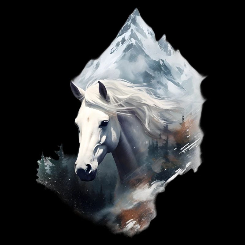 Cheval Blanc dans les Montagnes enneigées