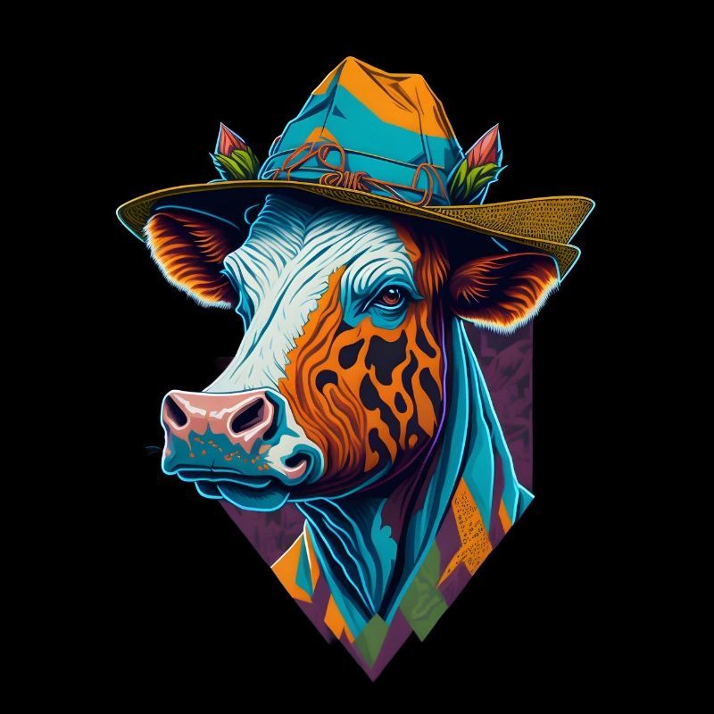 Colorful cow with hat Funny cows Farmer Farmer