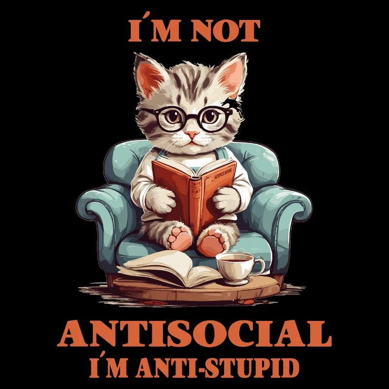 Clever cat with reading glasses