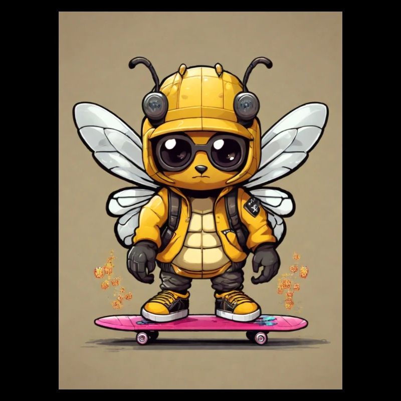 Comic Biene auf Skateboard