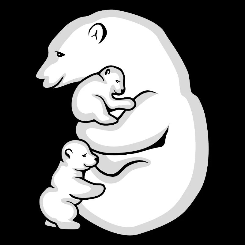 Polar bear with her two babies