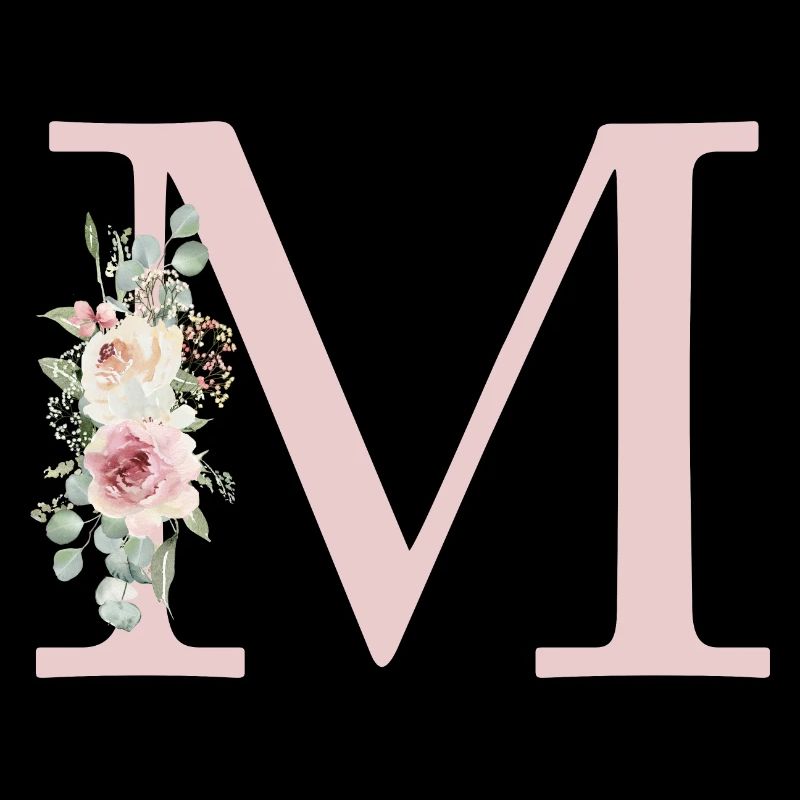 M| Monogramm | Eukalyptus-Pastell-Blumen-Blau