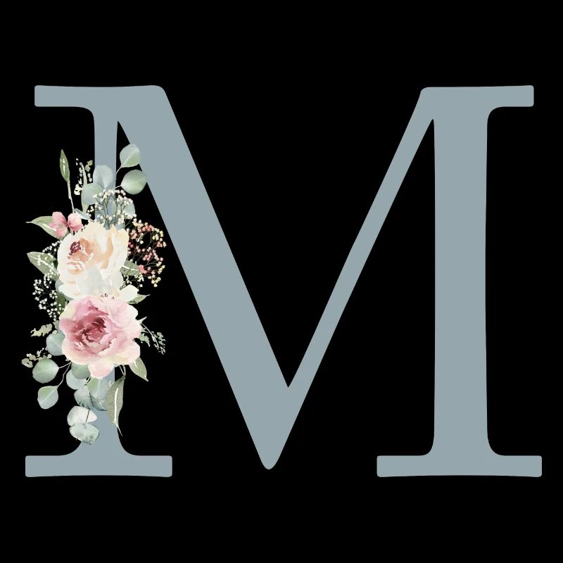 M| Monogram | Eucalyptus Pastel Flower Blue