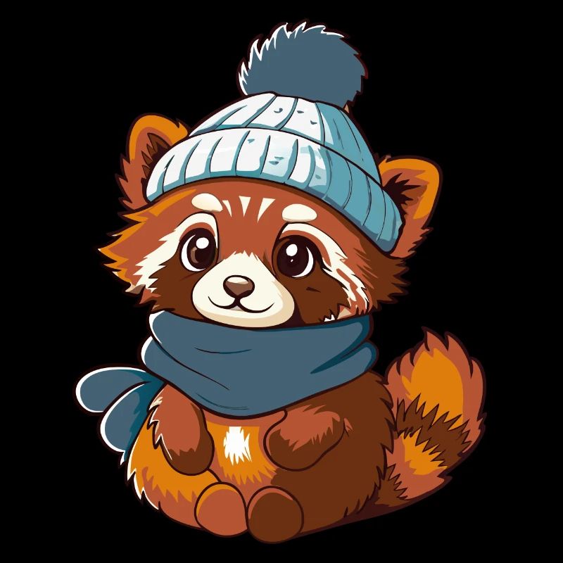 Mignon panda roux avec écharpe et chapeau à pompon.