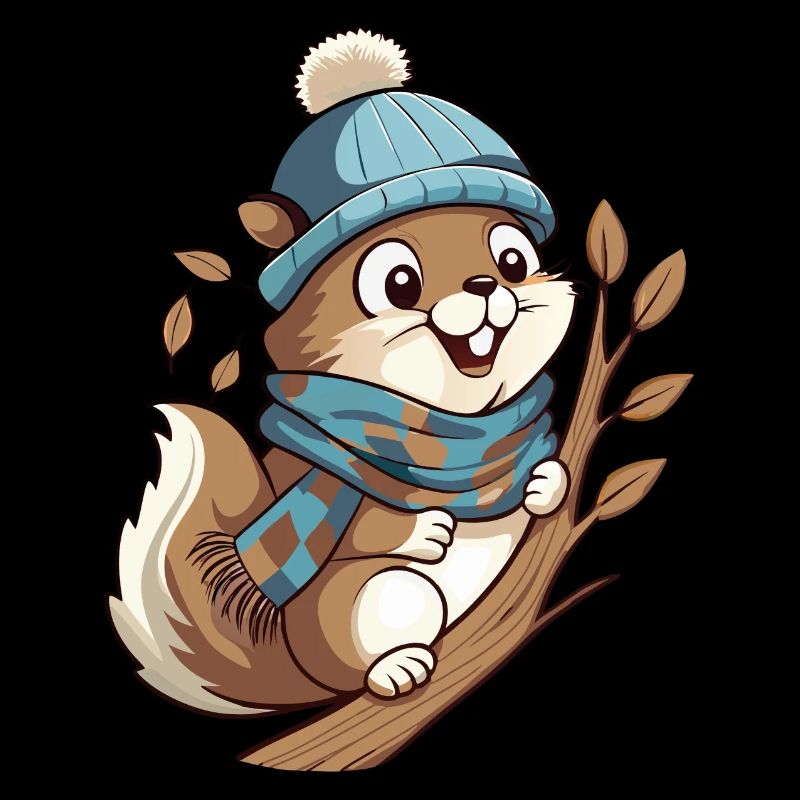 Écureuil mignon avec écharpe et chapeau à pompon.