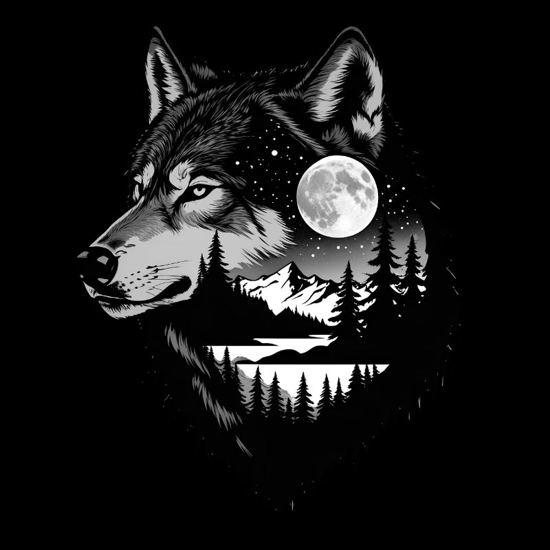 Schwarzer Wolf Wolfportrait. Wolfdesign