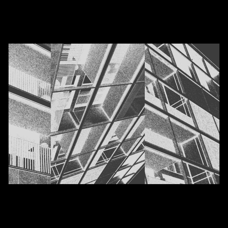Abstract shapes and patterns form balconies