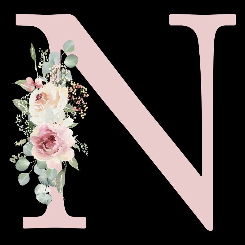 N| Monogramm | Eukalyptus-Pastell-Blumen-Blau
