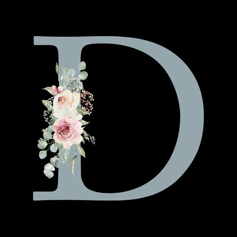 D| Monogramm | Eukalyptus-Pastell-Blumen-Blau