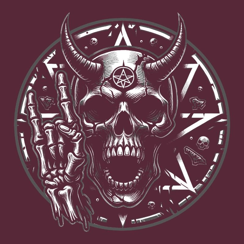 Skull with horns pentagram makes devil horns
