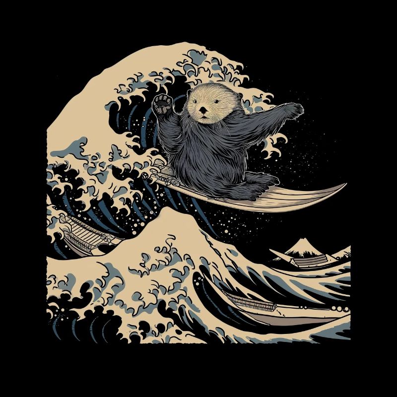 Otter Japanese Wave Surfer Funny