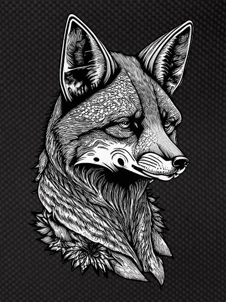 Schwarz-Weißes nachdenkliches Fuchsgesicht