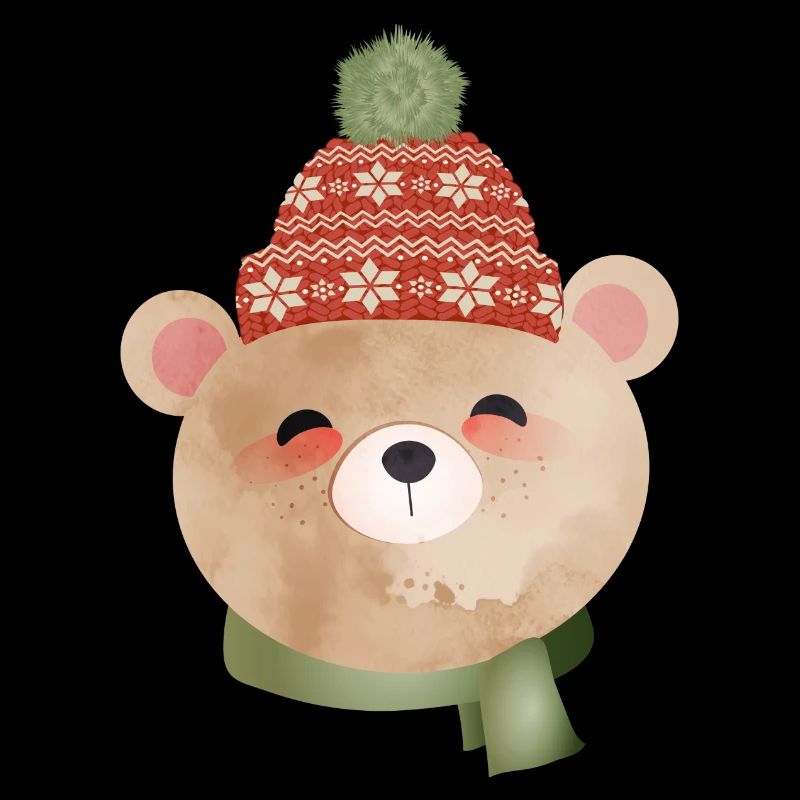 cute bear with bobble hat and scarf in winter