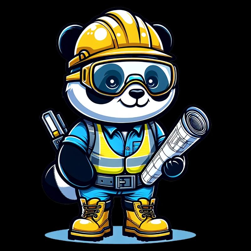 Mignon Panda Ouvrier De La Construction