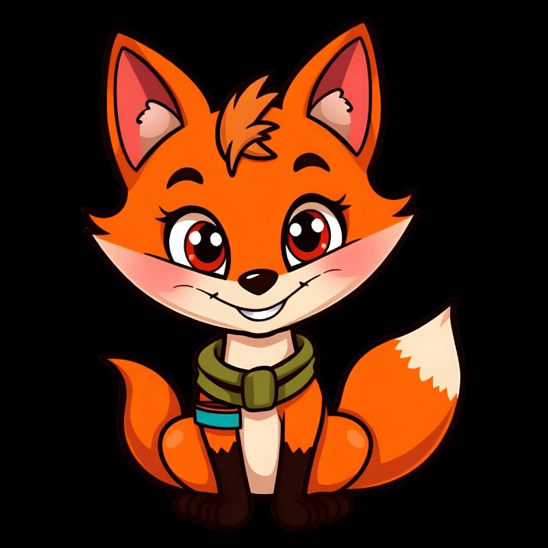 Cheerful Orange Fox with Green Scarf