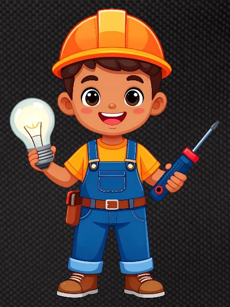 Little electrician with screwdriver & lamp