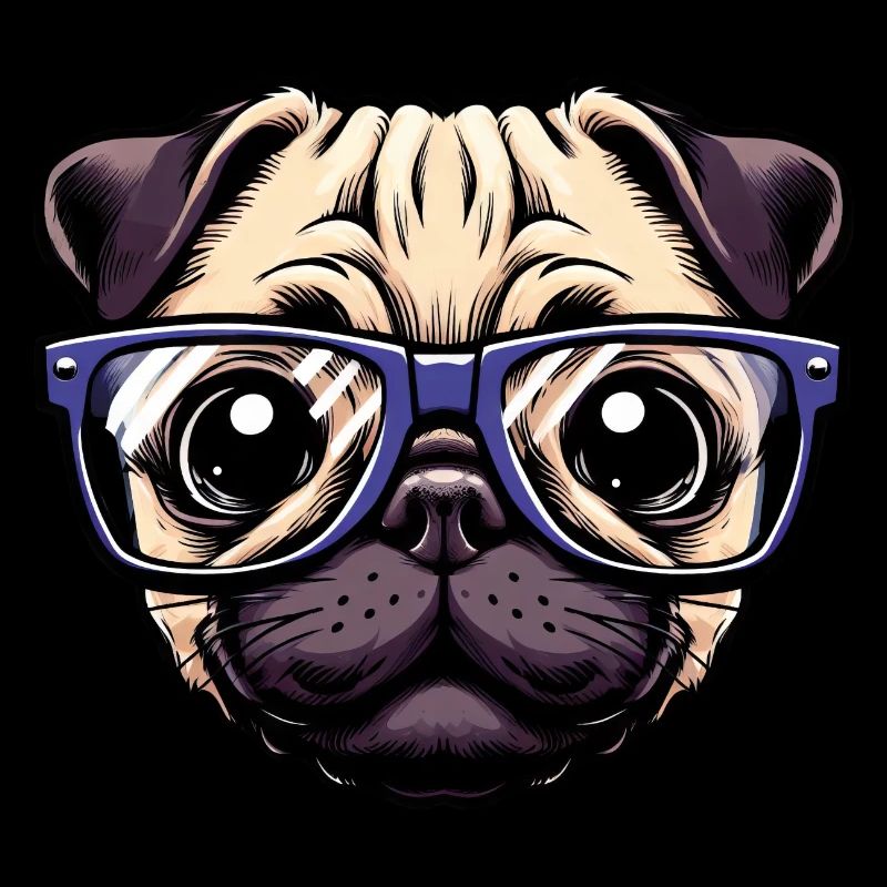 Nerdiger Mops mit Brille