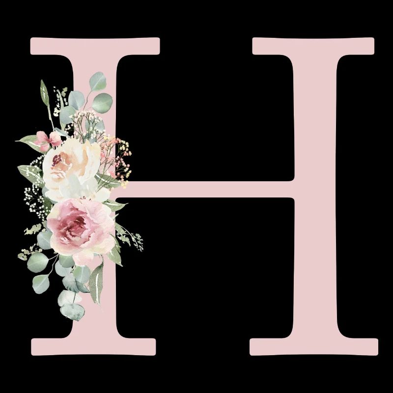 H| Monogramm | Eukalyptus-Pastell-Blumen-Blau