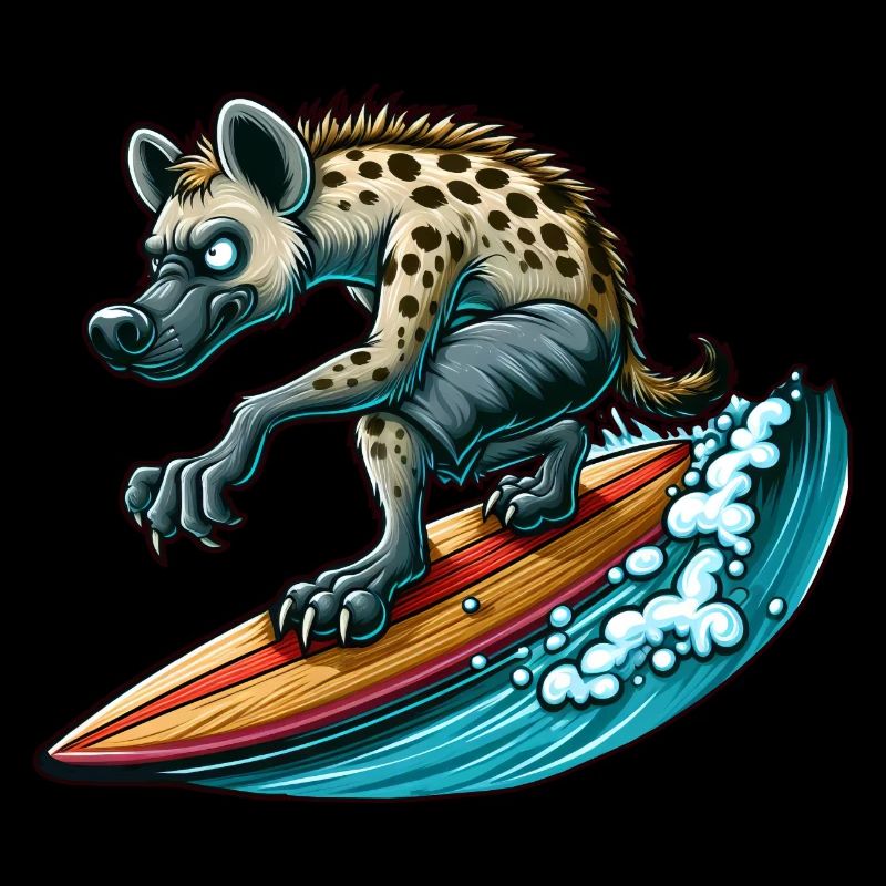 Surfende Hyäne auf dem Surfbrett