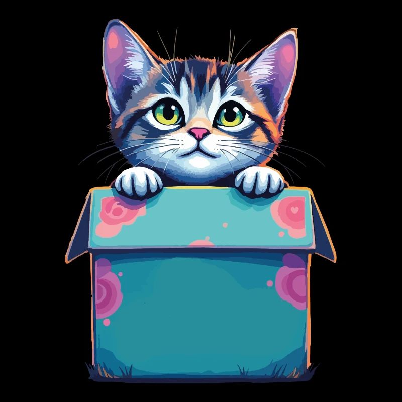 Cat Sitting in Cardboard Package Funny Humor Typical