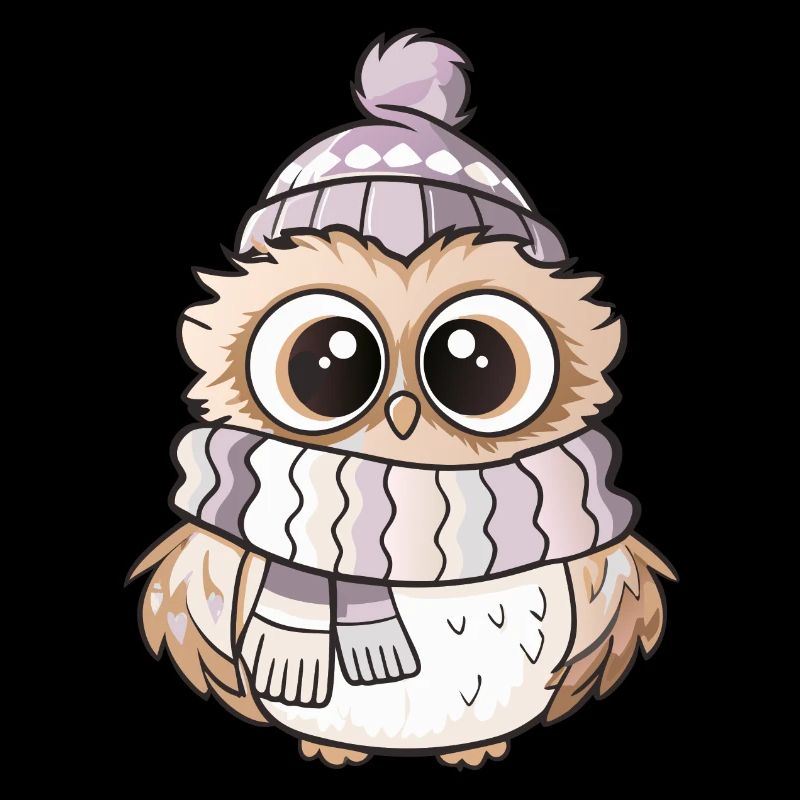 Chouette mignonne avec écharpe et chapeau à pompon.