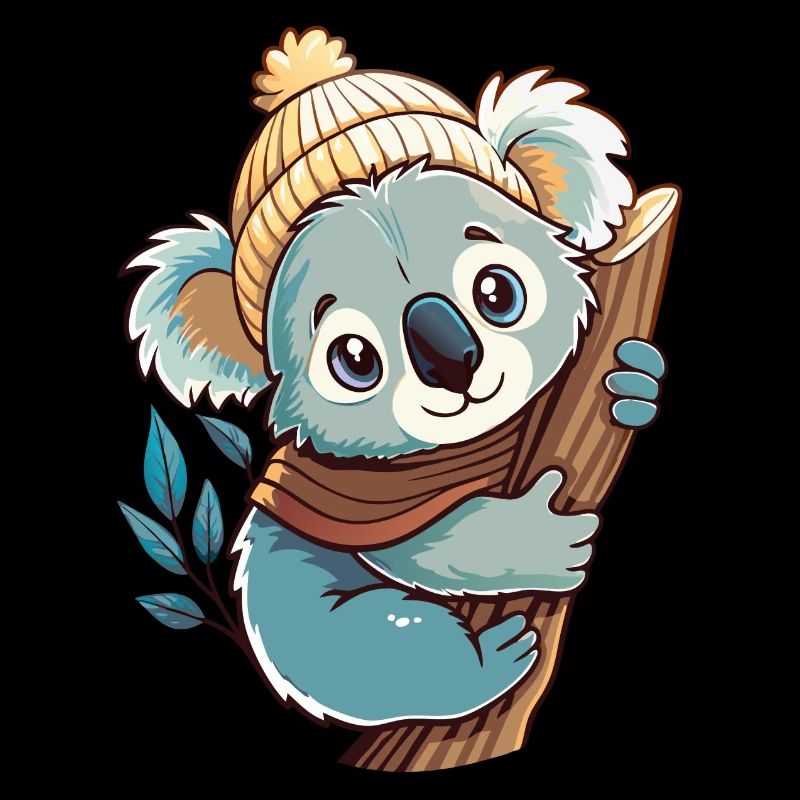 Mignon koala avec écharpe et chapeau à pompon.