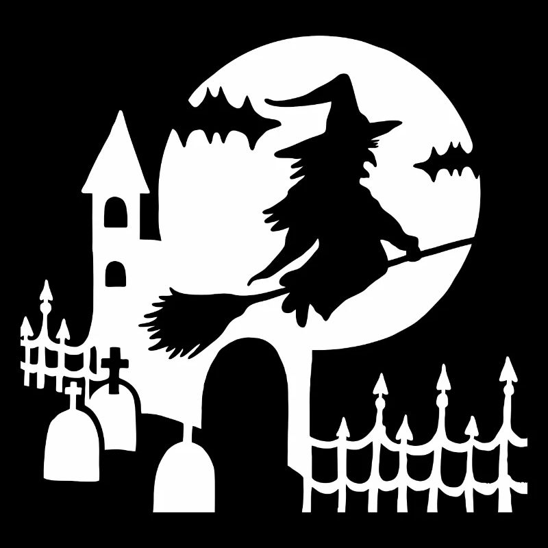 Halloween - Sorcière cimetière - blanc