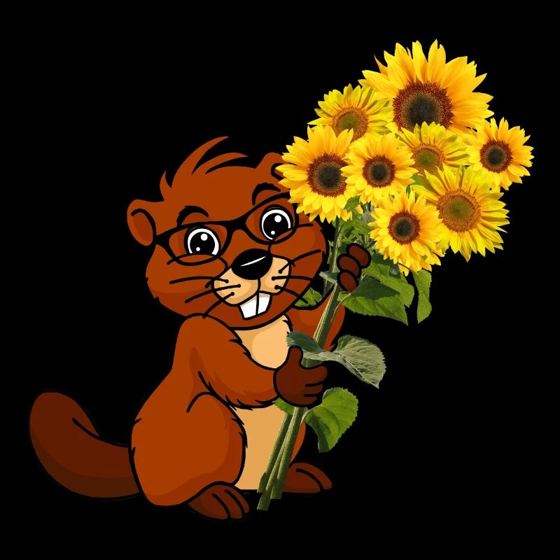 Biber mit Sonnenblumenstrauß